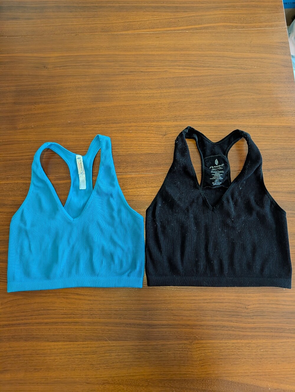 Free People Ribbed V-Neck Fp Movement Free Throw Crop Tank Teal and Black